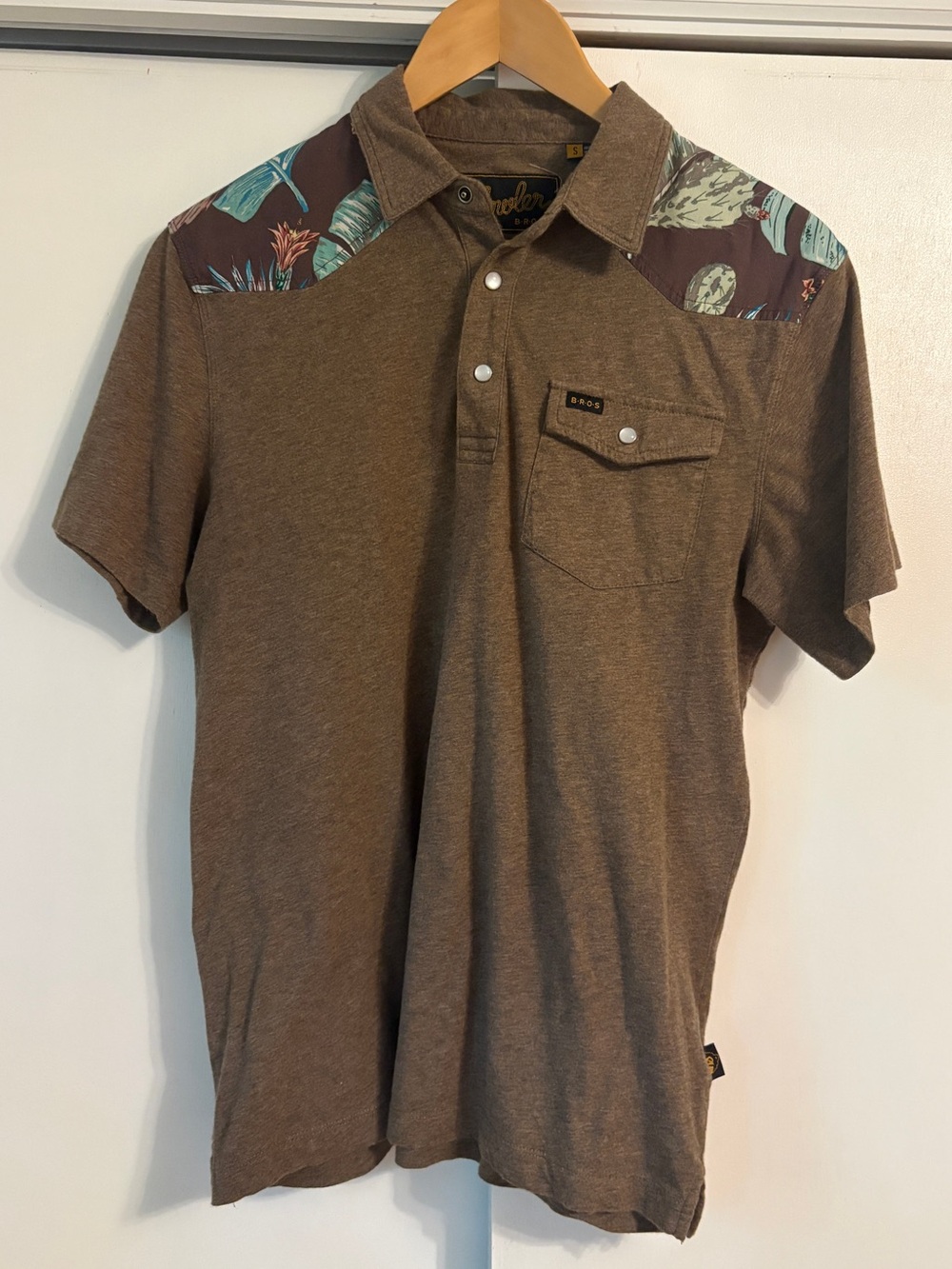 Howler Brothers Brown Polo with Teal & Cream Floral Yoke
